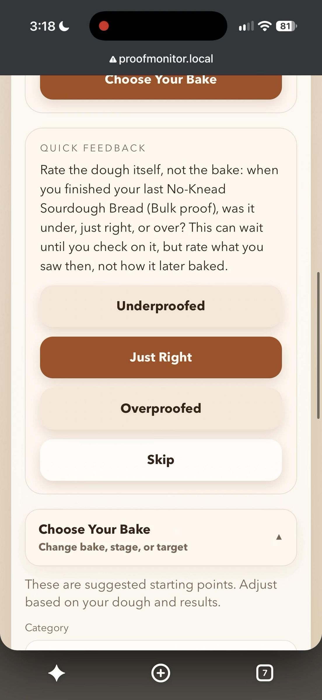 หน้าจอ Finish Proof และ Feedback ของ Bread Proof Monitor