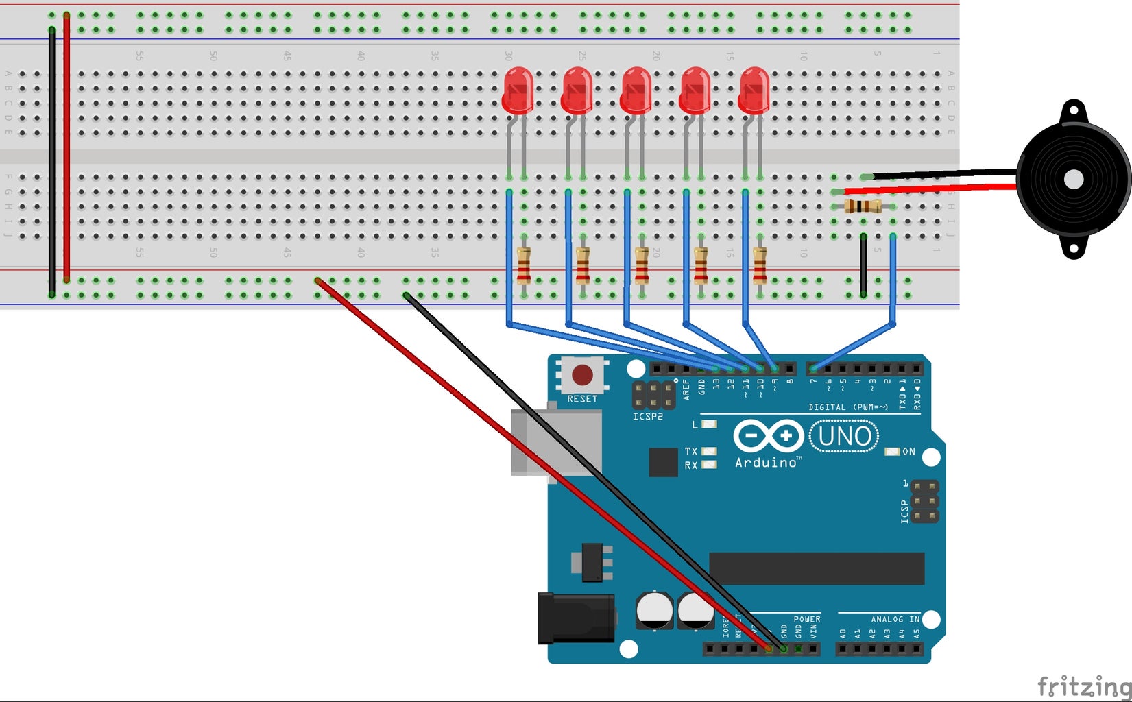 Arduino Light Sensor With Buzzer and Blinking LEDs : 5 Steps ...