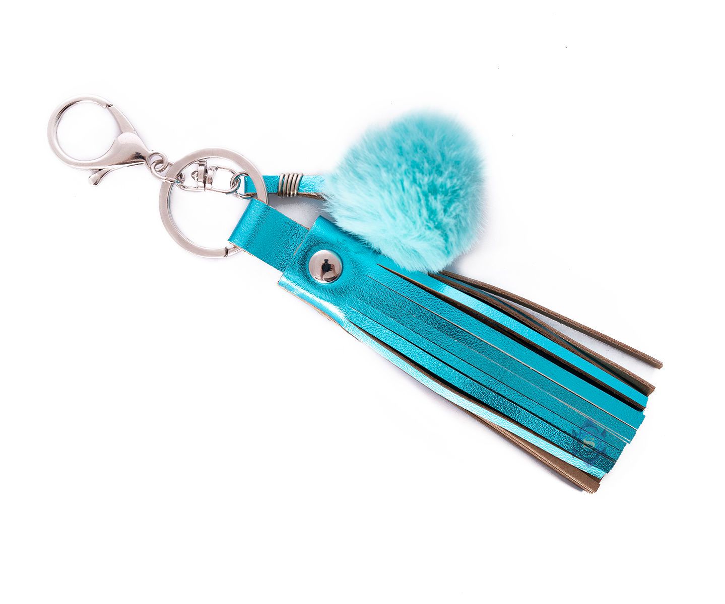 Leather Tassel Keychain With Fuax Fur Ball