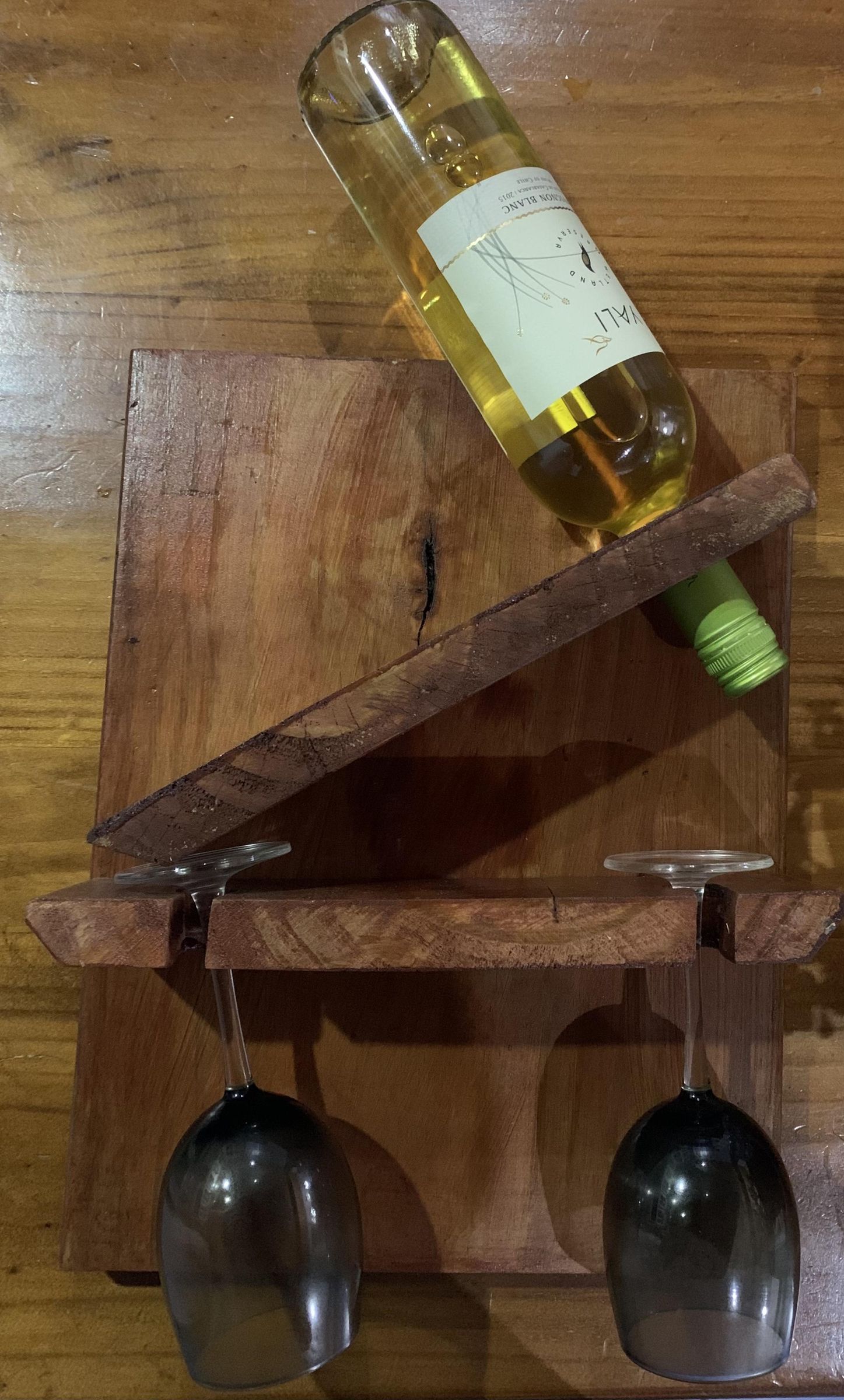 Wine Rack for a Bottle and 2 Cups Out of Pallet