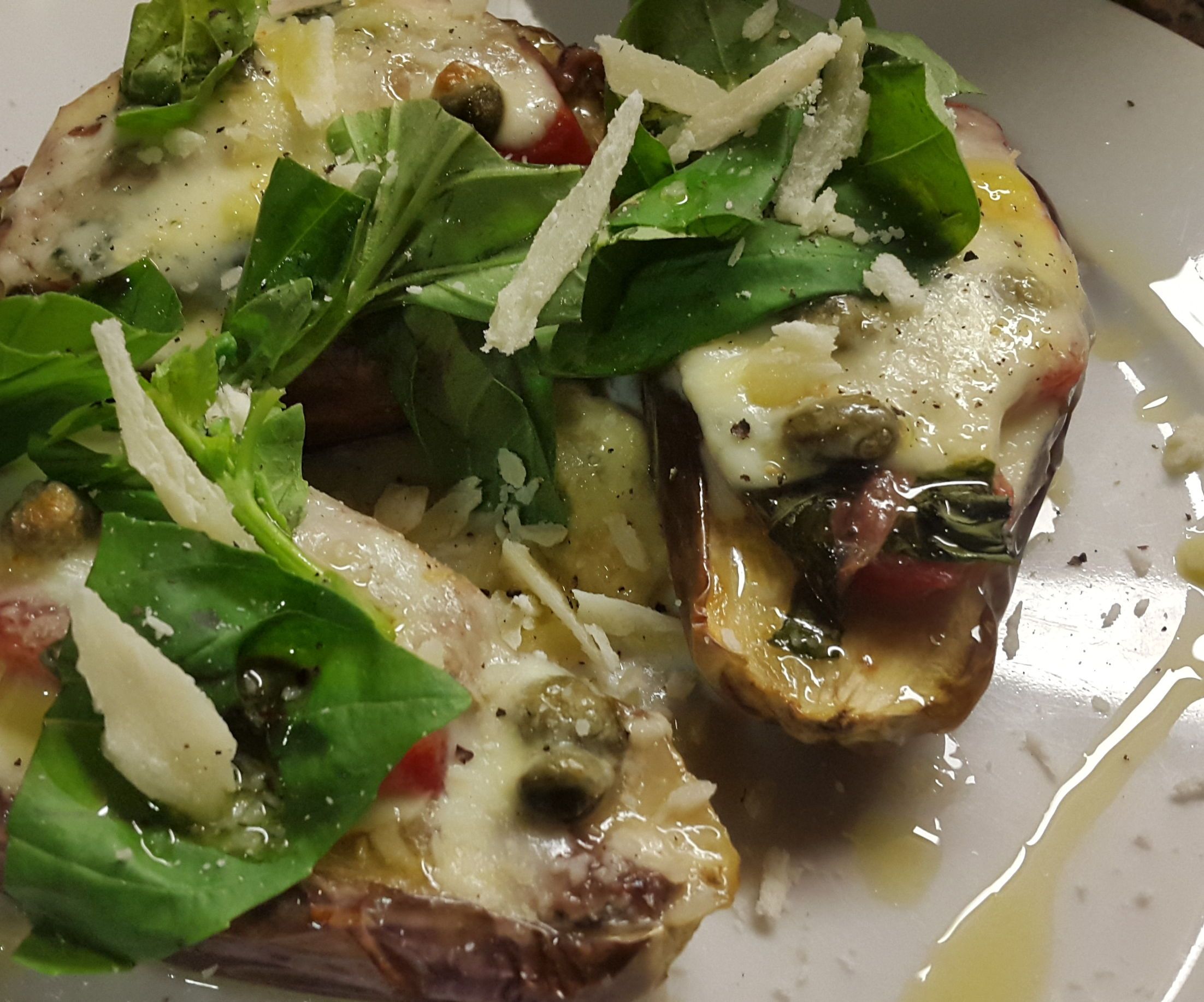 Homegrown Baked Eggplant in an Almost Vegetarian Dinner