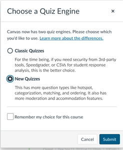 Choose "New Quizzes."