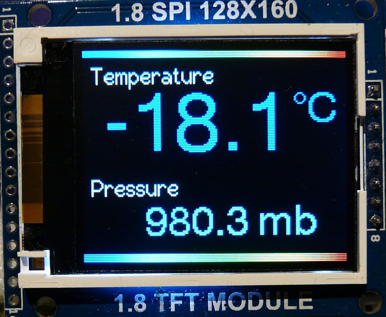 Arduino BMP180 Temperature and Pressure Sensor Readings on a 1.8