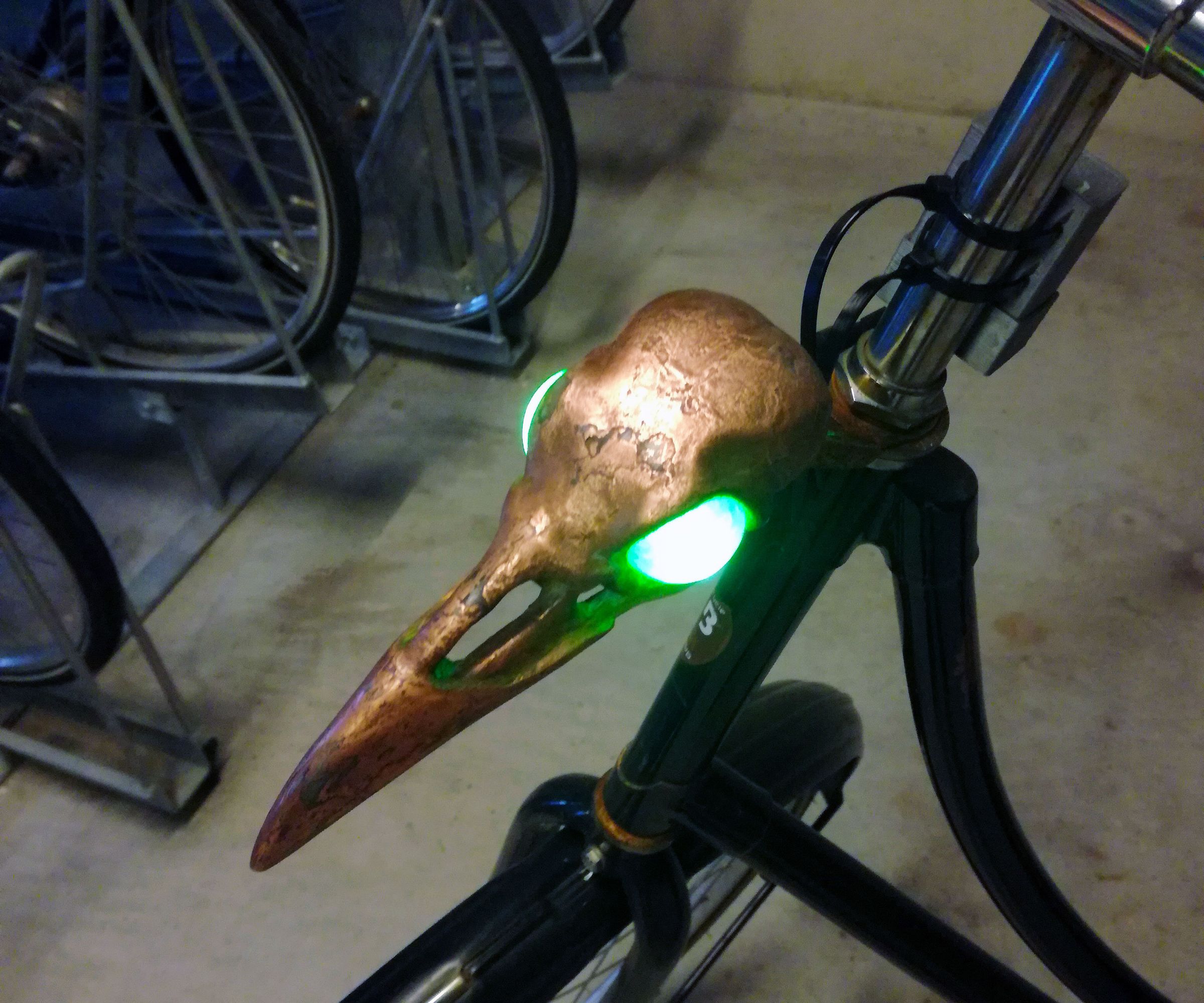 3D Printed Copper Plated Raven Skull Bicycle Light