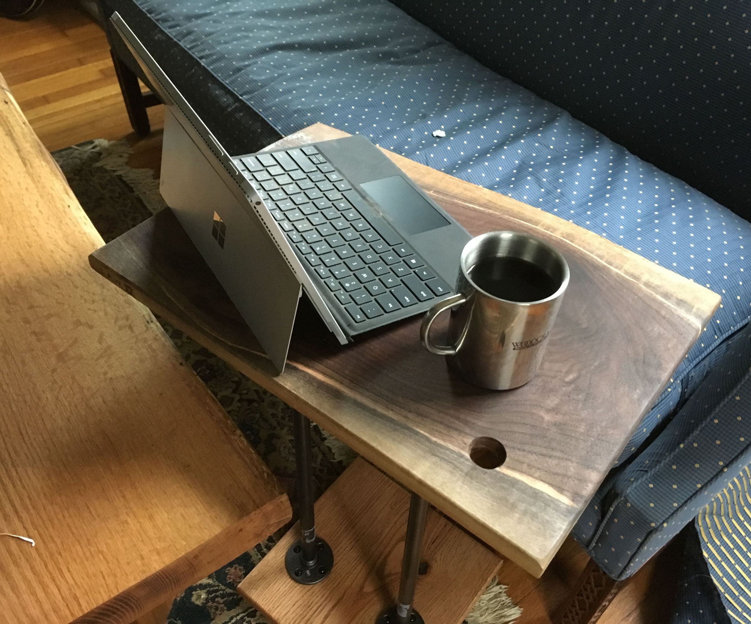Black Walnut and Oak Modern Sofa Desk