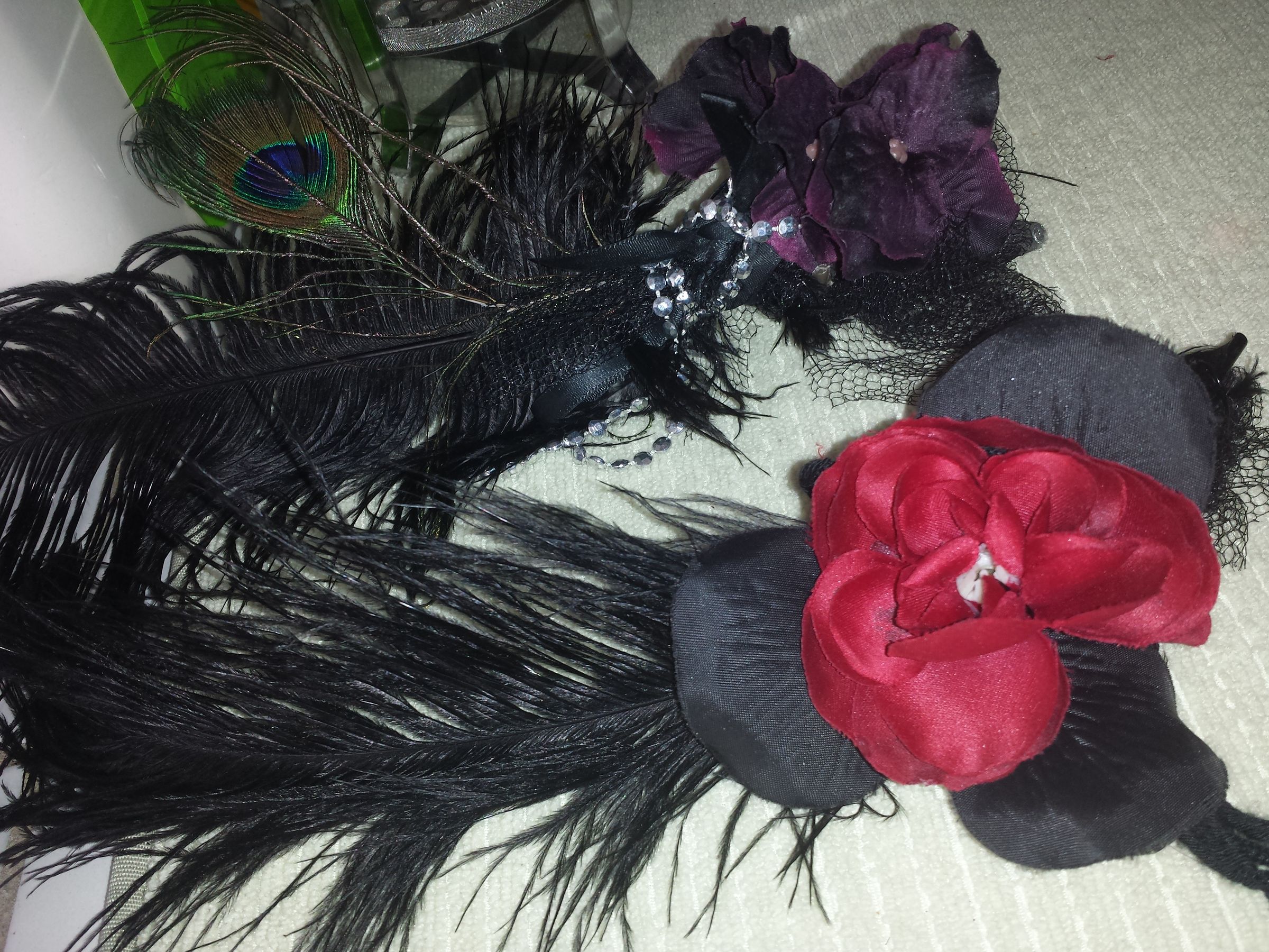 flower and feather vintage inspired hair clip 