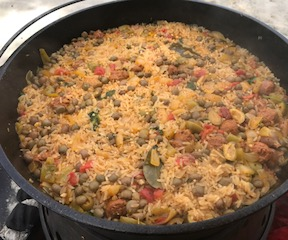Dutch Oven Rice With Pork Long Sausage and Green Pigeon Peas