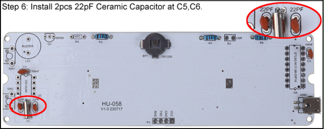 Install 2pcs 22pF Ceramic Capacitor at C5,C6