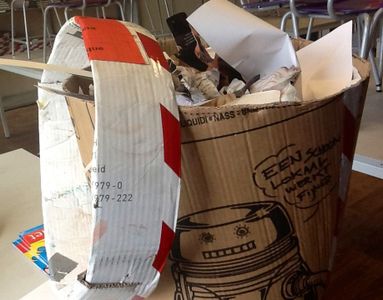 Cardboard and "crime Scene"tape Robot Garbage Bin