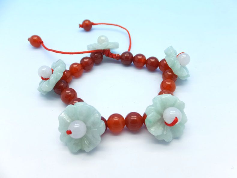 Handmade Red Agate and Jadeite Jade "flower Fairy" Beaded Bracelet DIY03