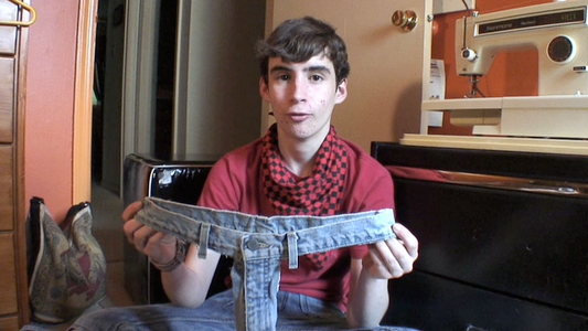 Cut the Jean Waist and the Sweatshirt Collar