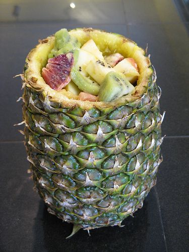 Fruit Salad Served in a Pineapple