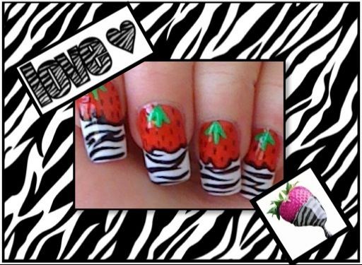 How to Make Strawberry Zebra/Tiger Looking Nails (Nail Designs)