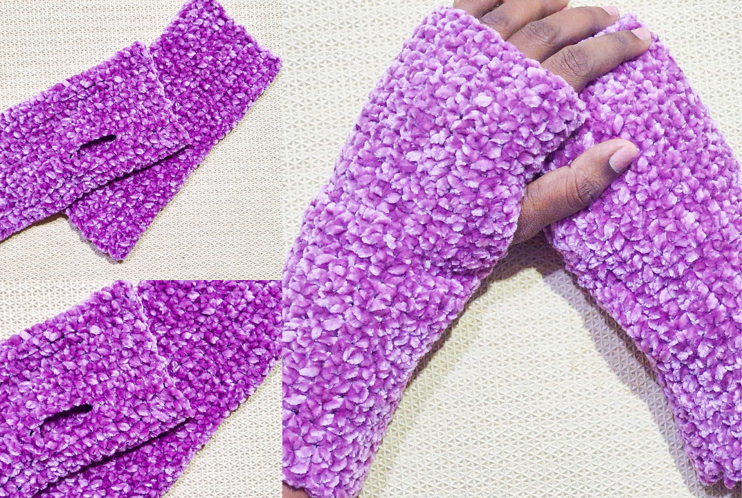 Easy Peasy Crochet Fingerless Gloves With Chenille Yarn