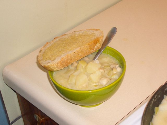 Vegan Cream of Potato Soup W/ Mushrooms.