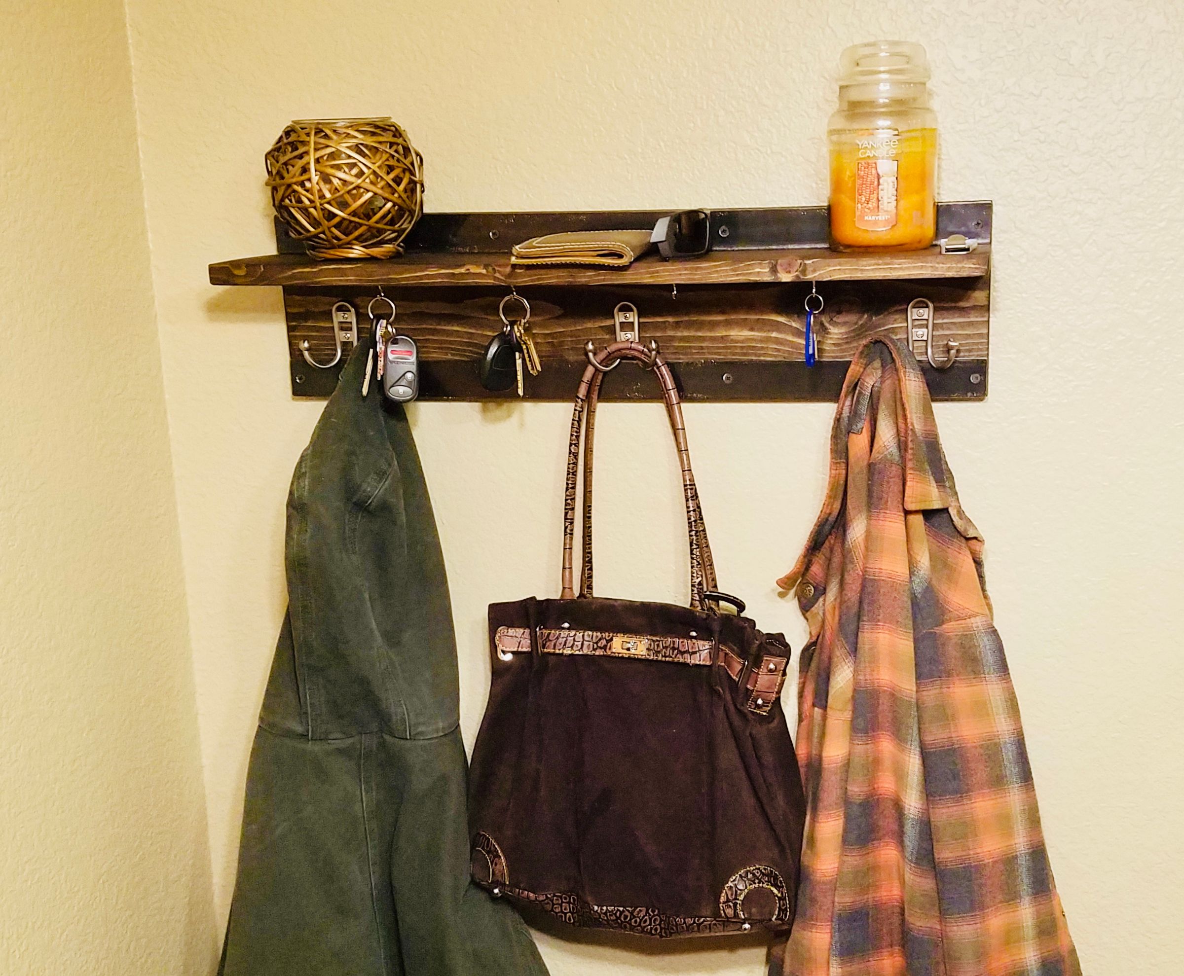 AllInOne Rustic Coat Rack, Floating Shelf Key Ring 10 Steps (with