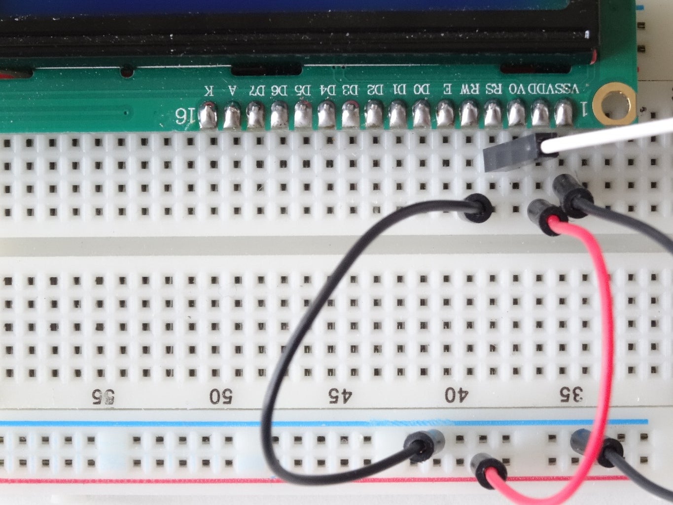 Connect VSS, VDD, RS, RW and E Pins of the LCD