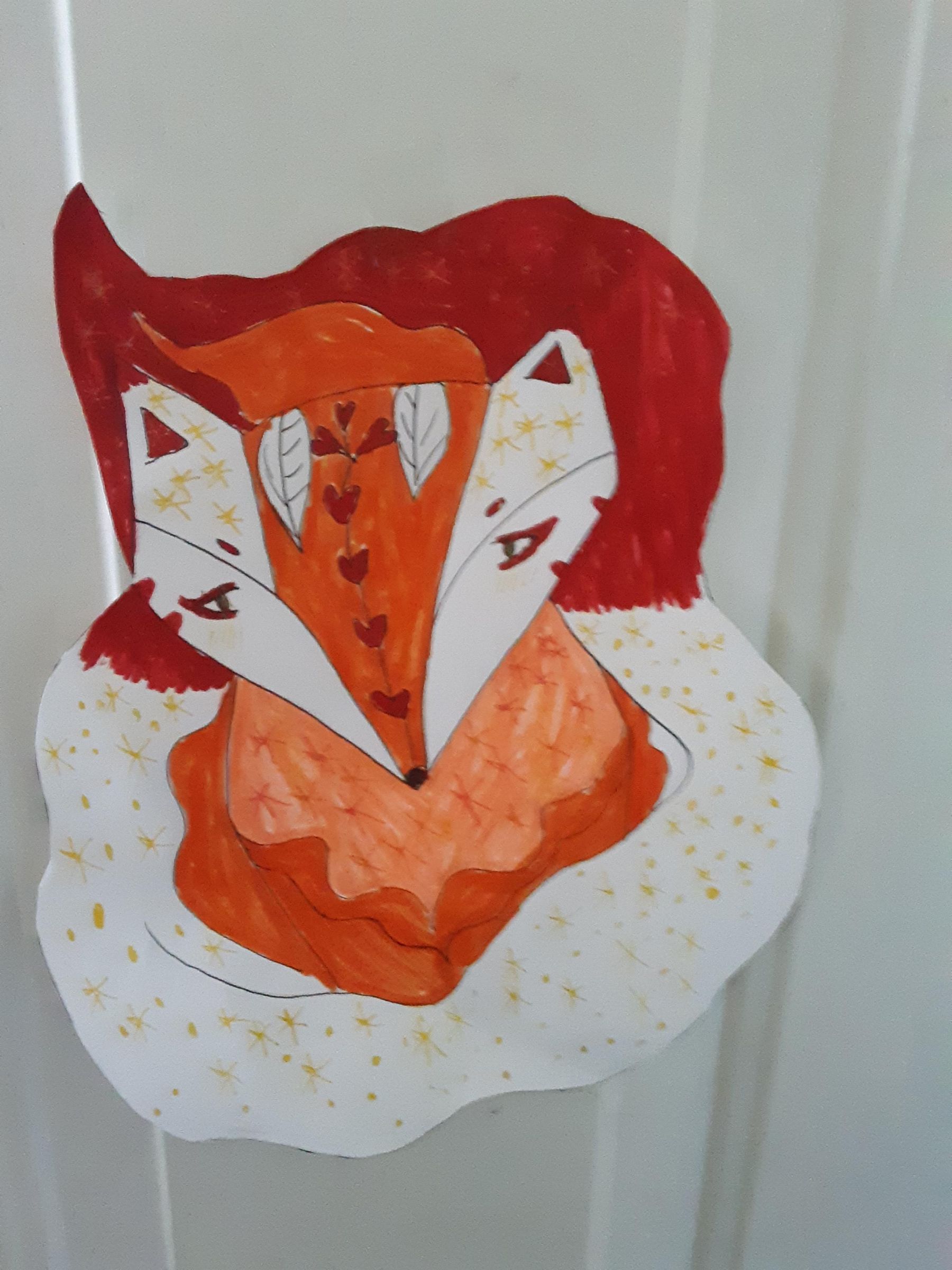 Halloween Folk Art Fox Decoration and a Kitsune Mask.