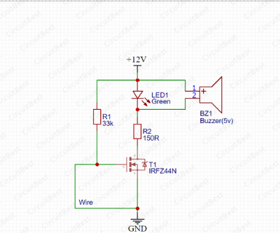 Wire Break Alarm Circuit With IRFZ44N MOSFET