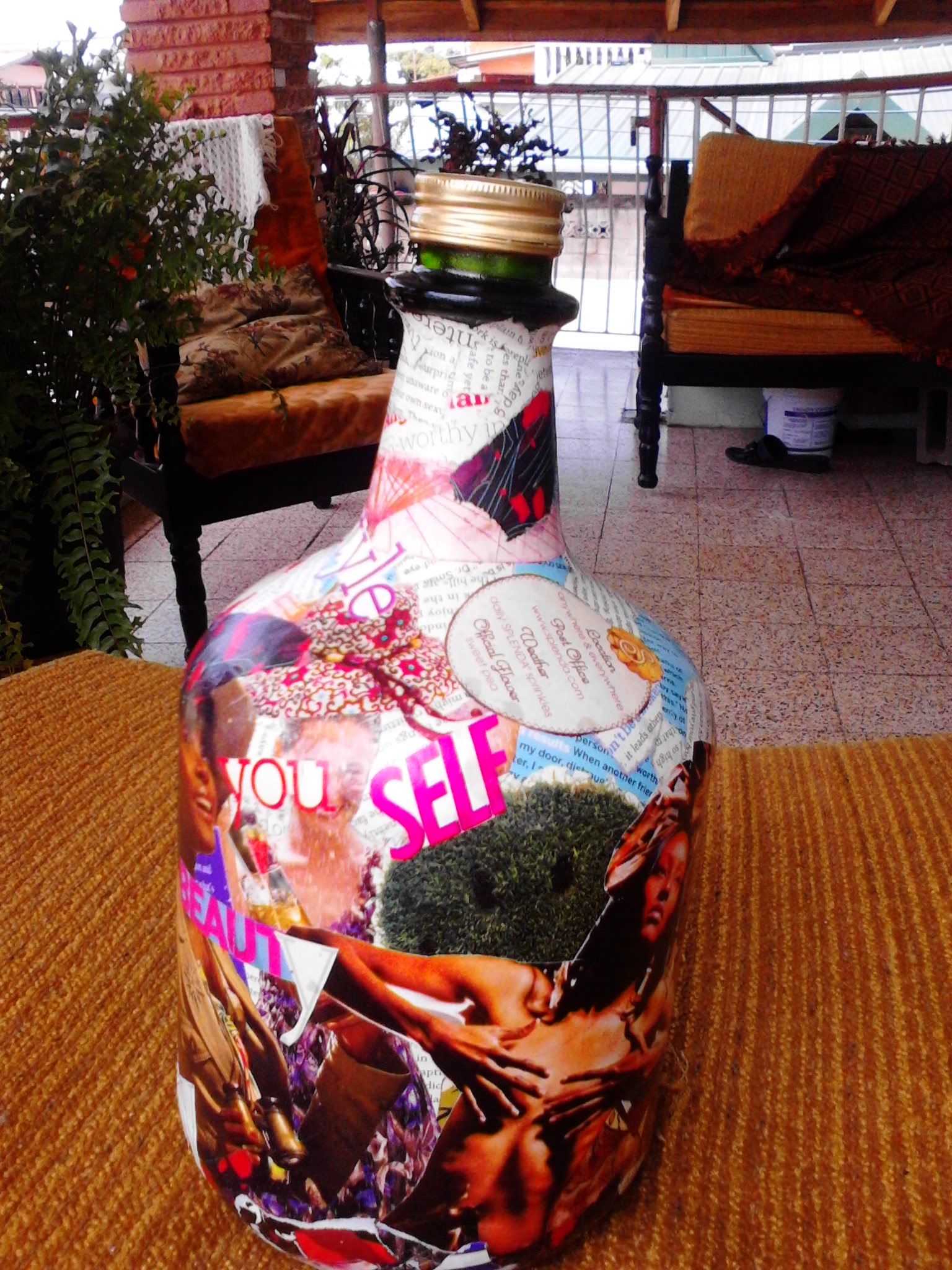 Decoupage a wine bottle