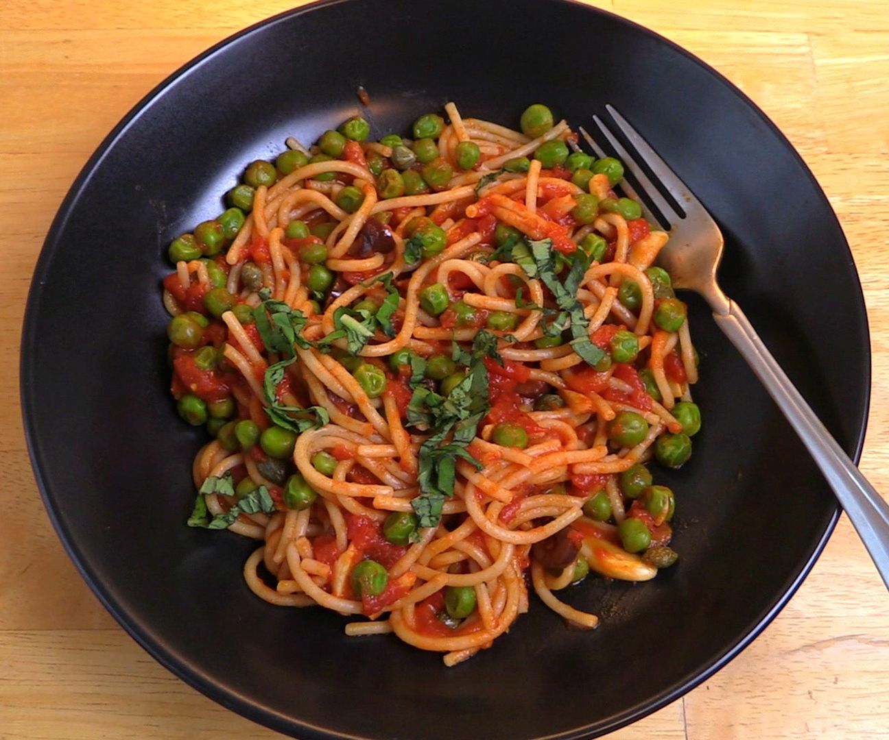 Spaghetti Marinara With Peas & Capers - Vegan & Gluten Free