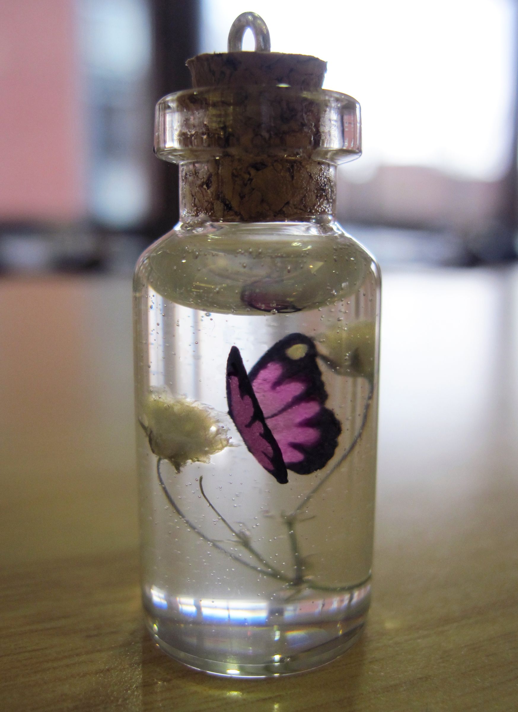 Purple Butterfly Bottle Necklace