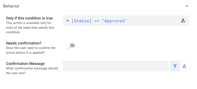 Add Actions "Approved," "Denied," and "Pending."