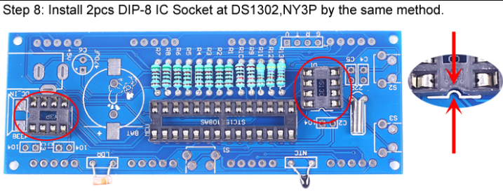 Install 2pcs DIP-8 IC Socket at DS1302