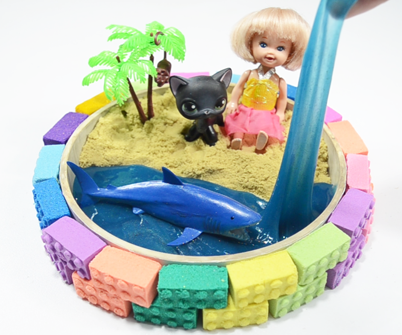 DIY Slime Beach Kinetic Sand & Mad Matter Rainbow Bricks Sand Jelly Art