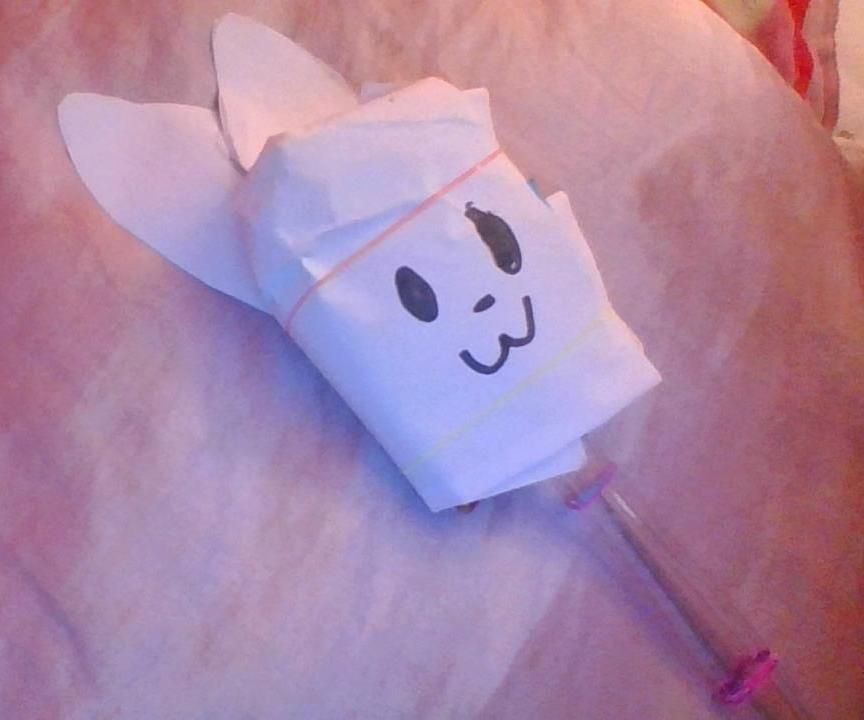 Bunny Puppet Made With Sticky Notes.
