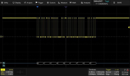 Figure 11  Decoded RX-UART Data Using the Siglent SDS2102X Plus Oscilloscope