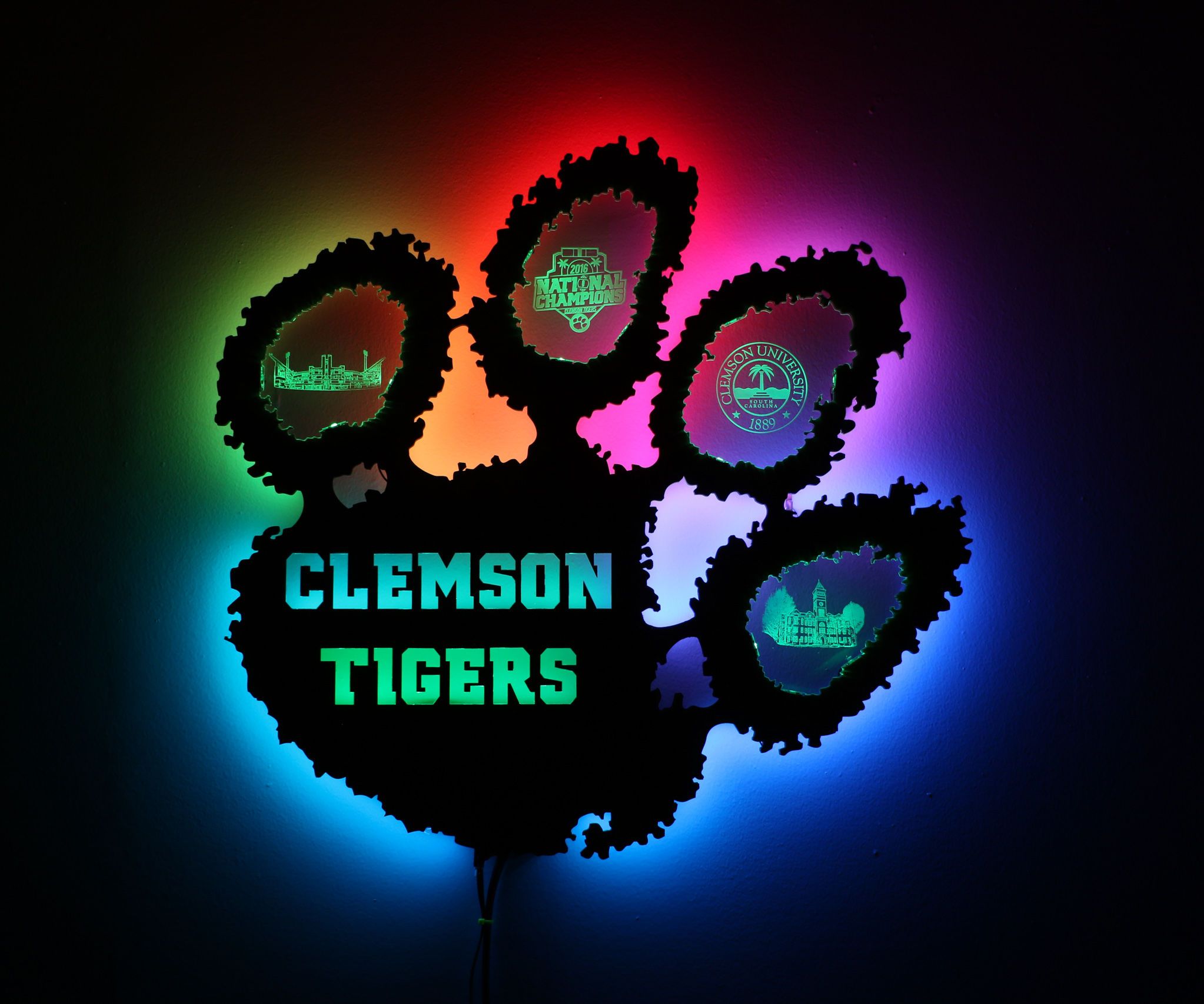 Clemson Tiger Paw Decoration Back-lit With WS2812 LED Strips