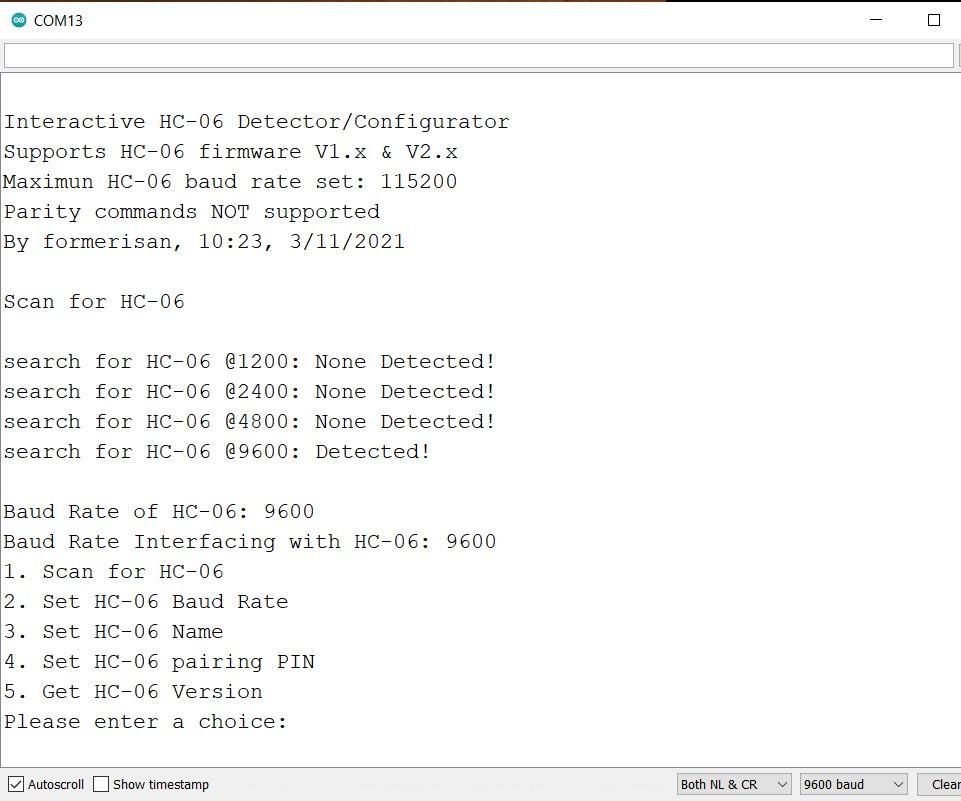 Detect and Program/Configure HC-06 Bluetooth Module With an Arduino Mega 2560 Sketch