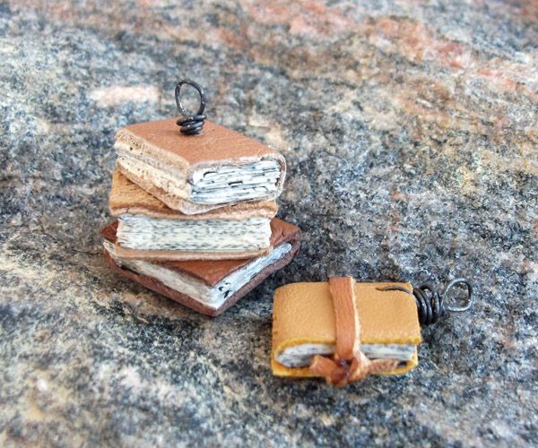 (itsy) Bitsy Books - Upcycled Leather Mini Diy Book Pendants