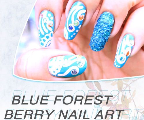 Blue Forest Berry Nail Art Design