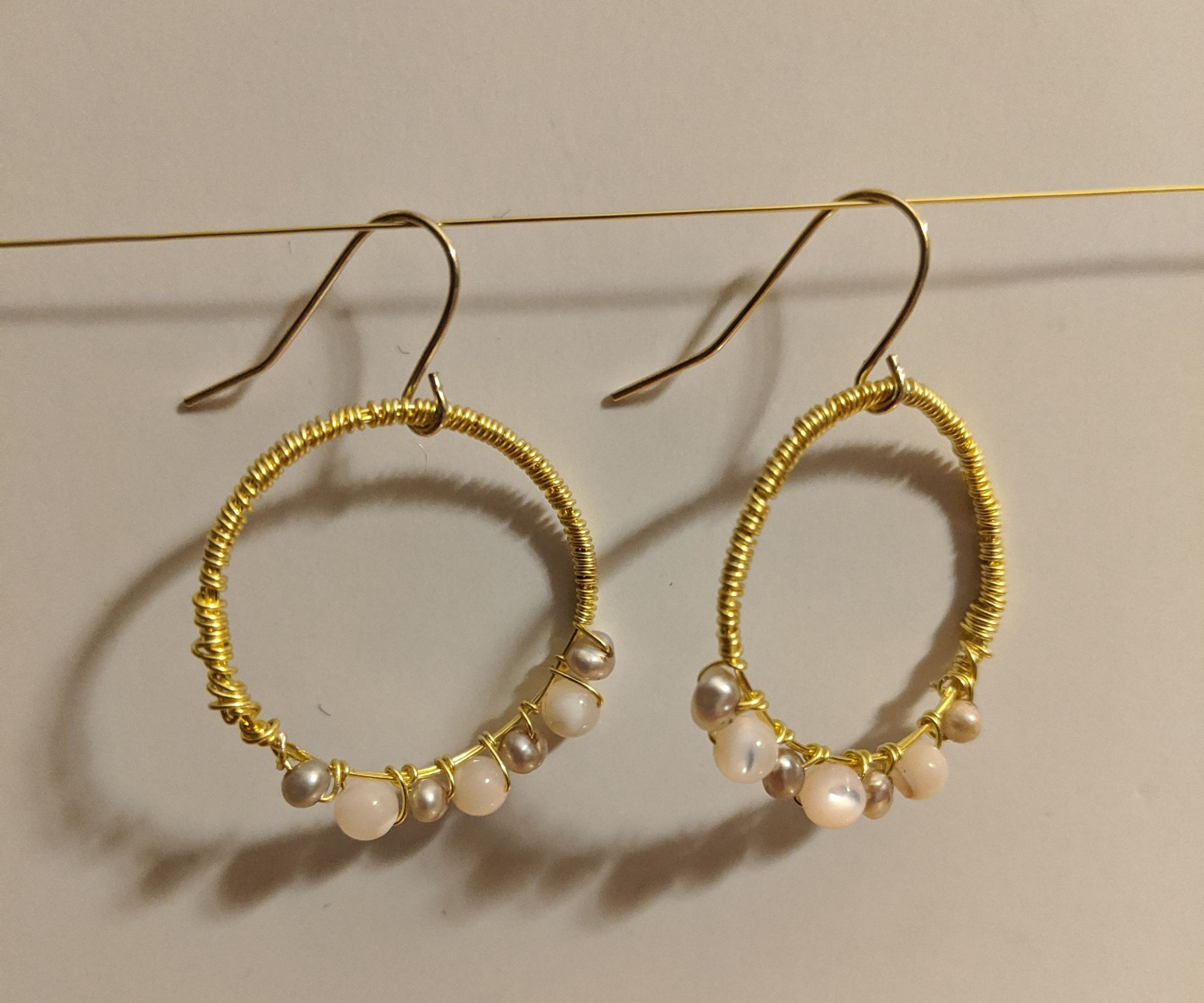 Beaded Wrapped Wire Hoop Earrings