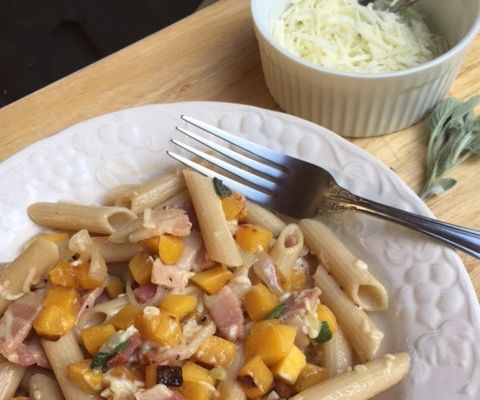 Gluten Free Rigate with Roasted Butternut Squash and Smoked Bacon