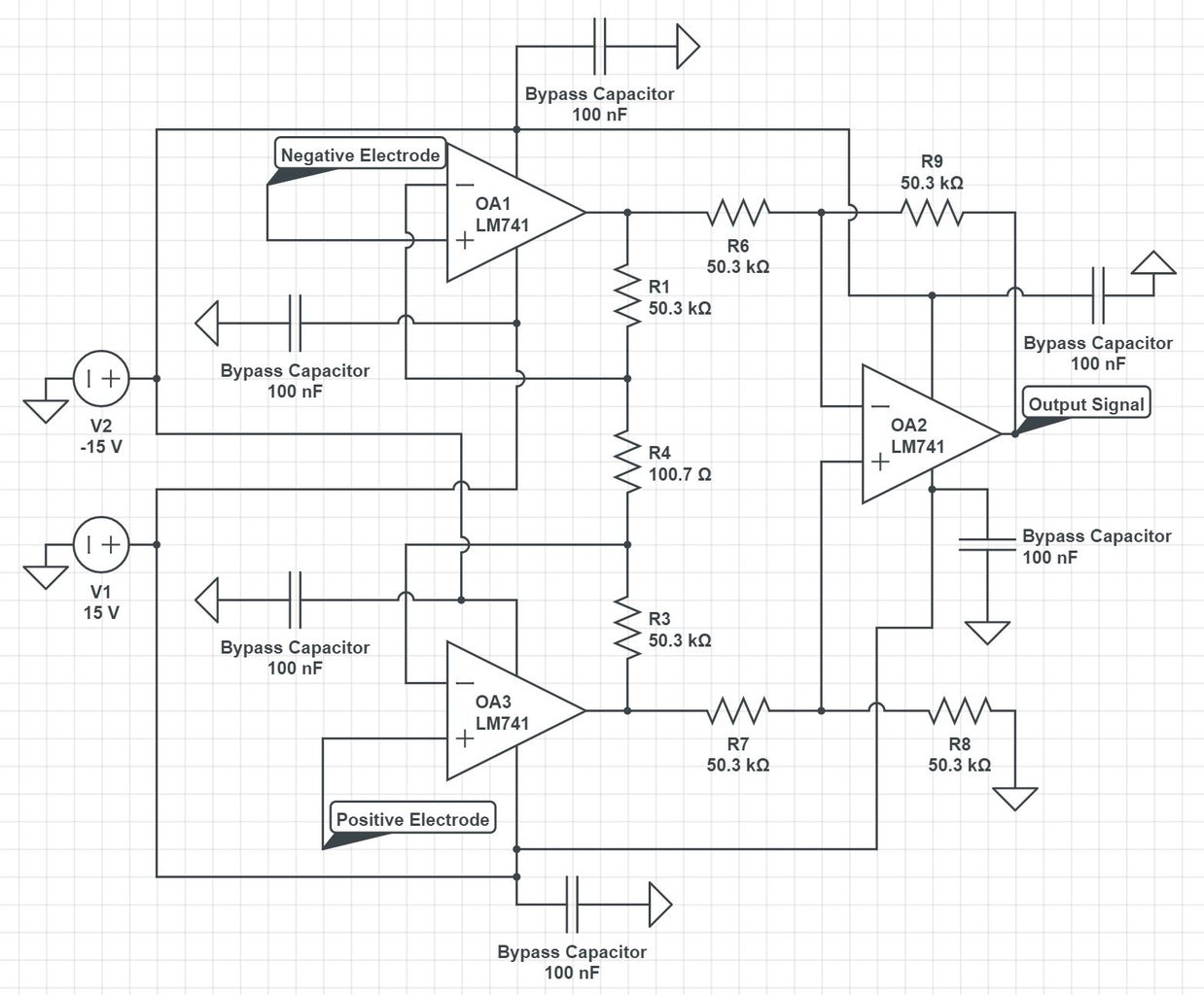 Simple ECG Circuit and LabVIEW Heart Rate Program : 6 Steps Circuit Diagram