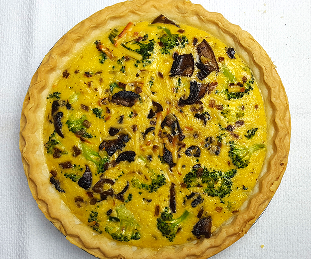 Broccoli, Mushroom, and Gouda Quiche