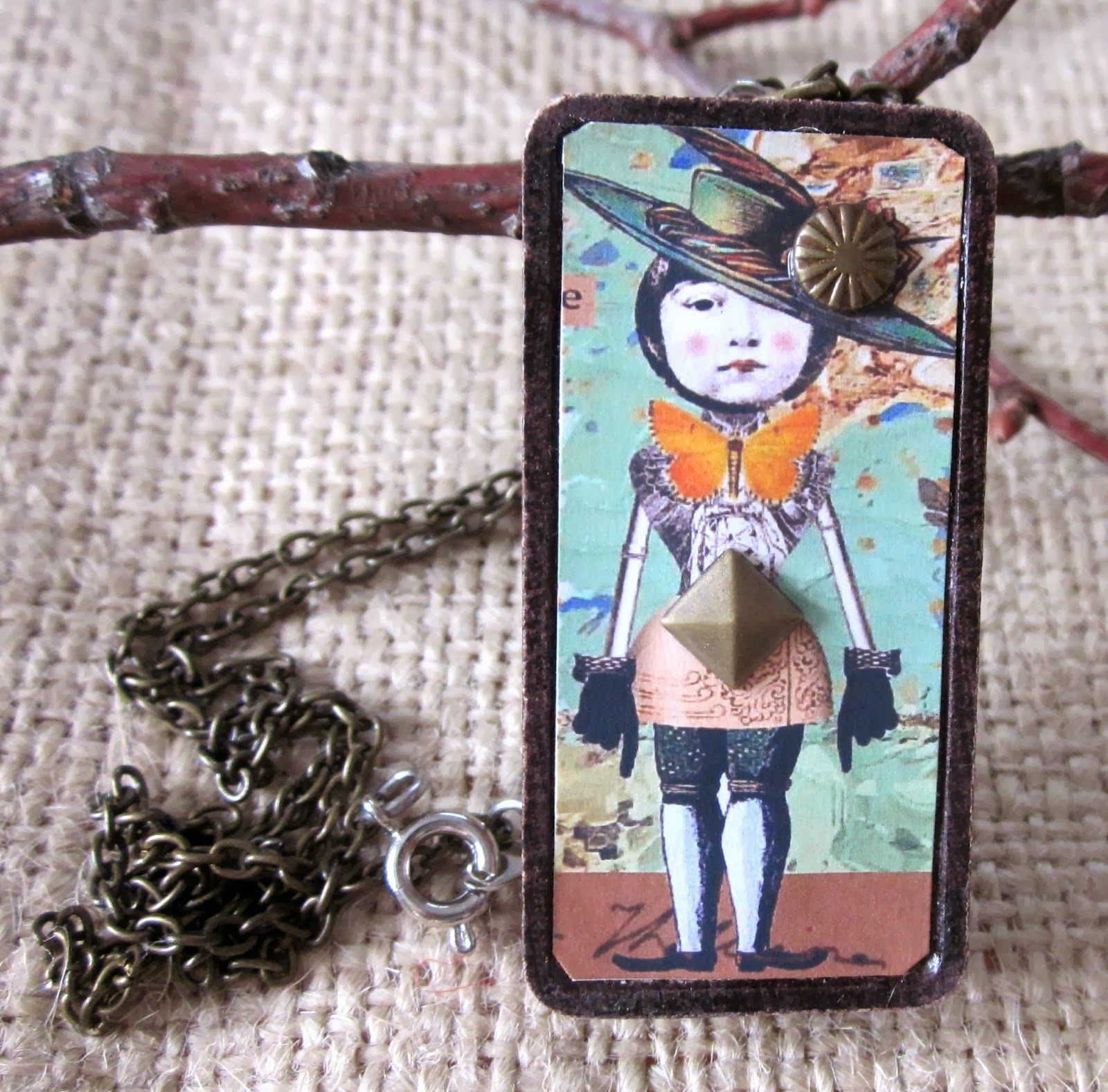 Steampunk Altered Wooden Domino Pendant