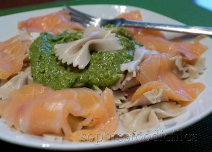 Avocado Pesto Pasta With Smoked Salmon