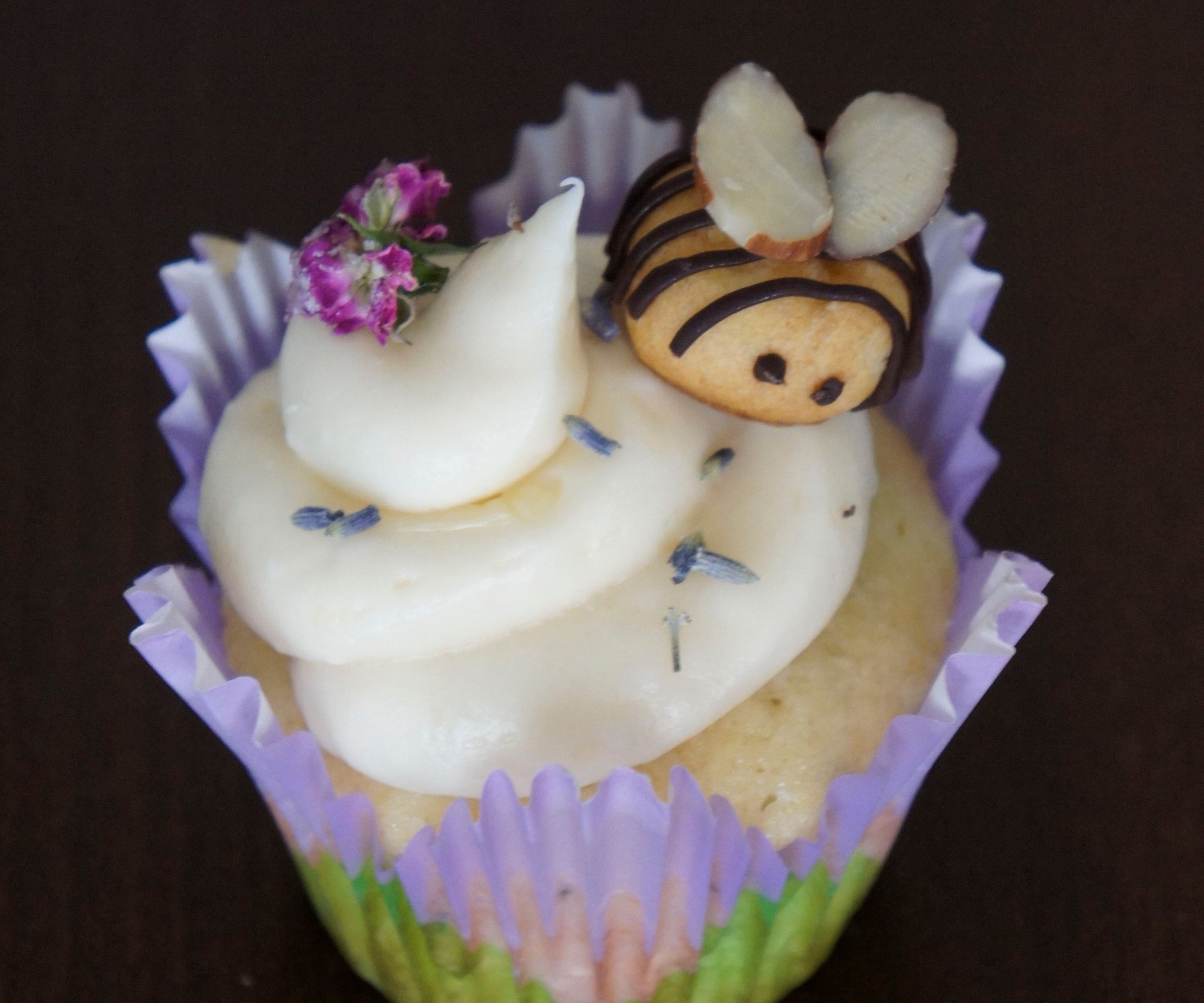 Lemon-Lavender Cupcakes W/ Honey Frosting & Cream Puff Bees