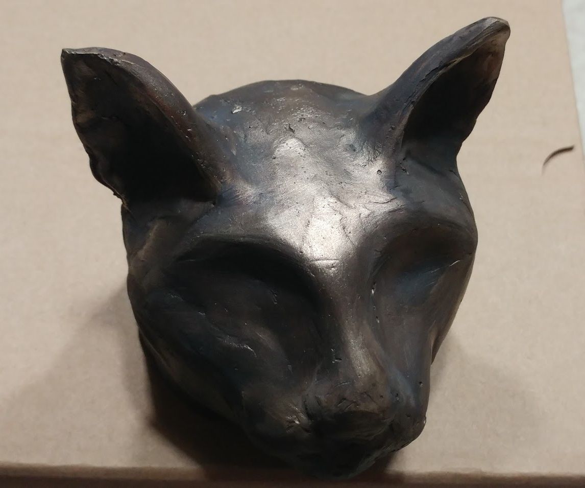Cat Head - From Clay to Bronze, Lost Wax (with Patina)