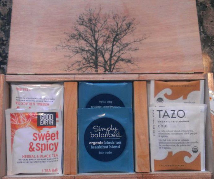 Upcycled tea bag organizer