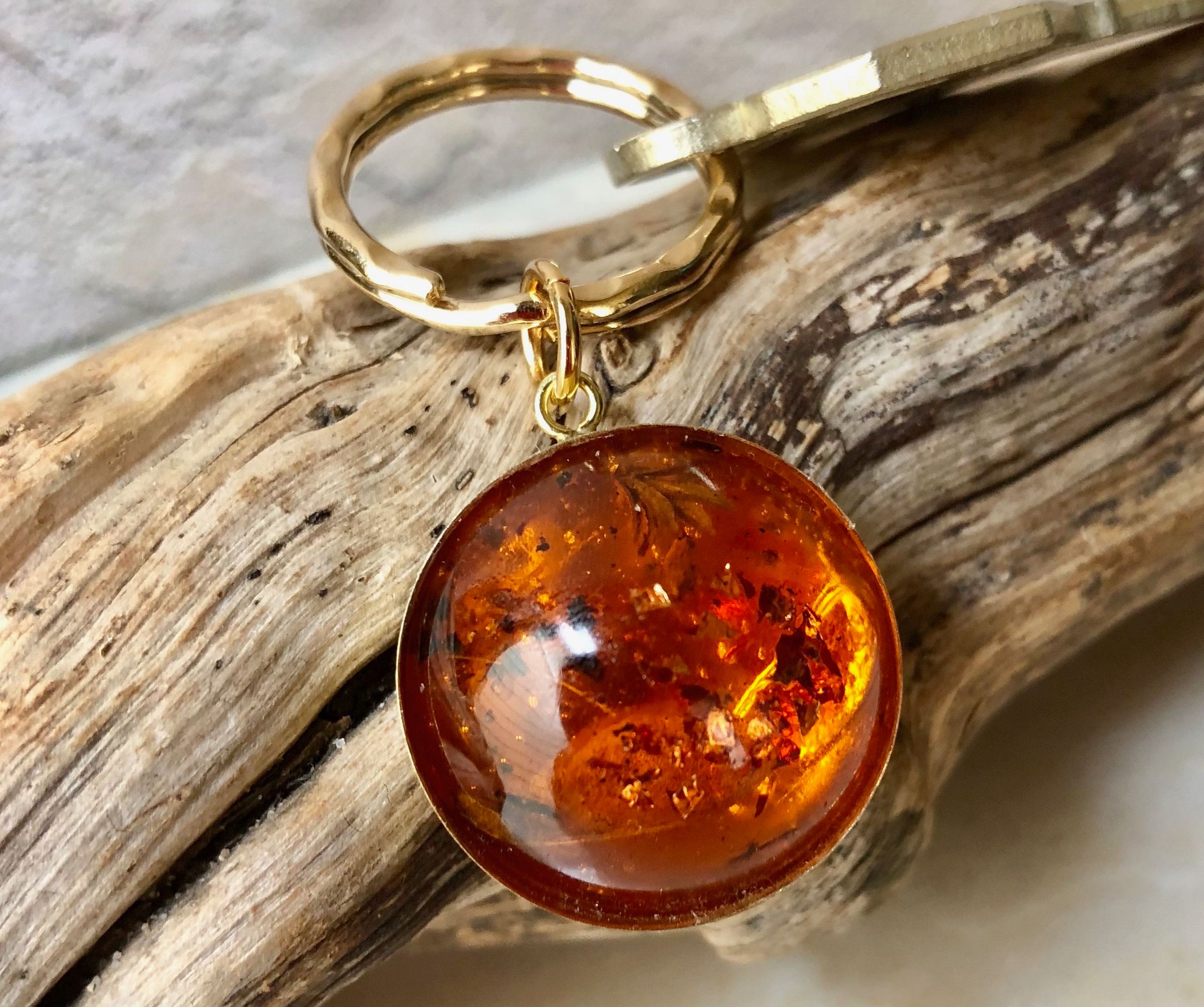 Faux Amber Resin Key Ring