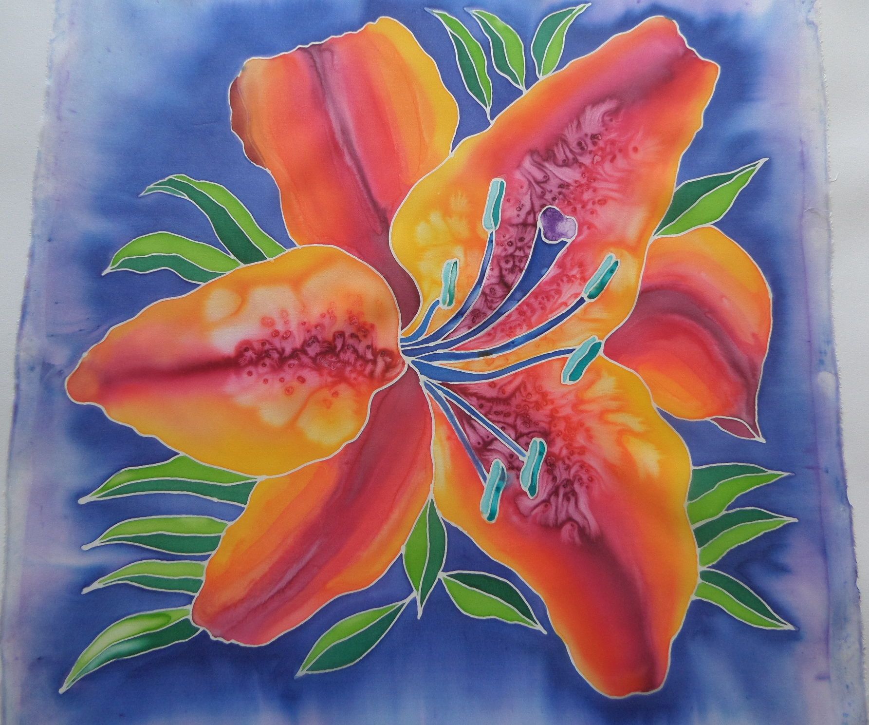 'Rainbow Lily' Silk Painting
