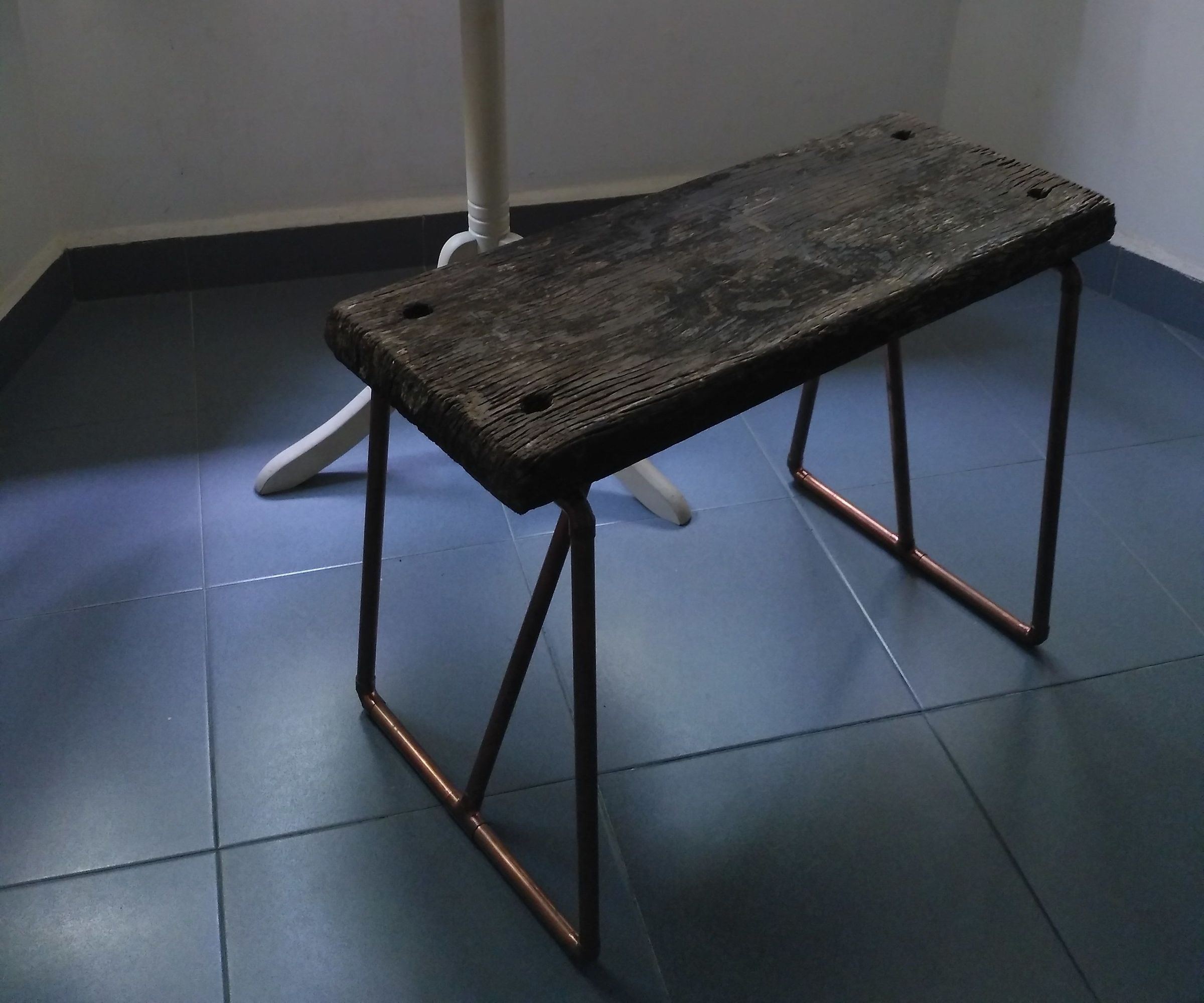 Wood and Copper Bench From an Old Swing Seat