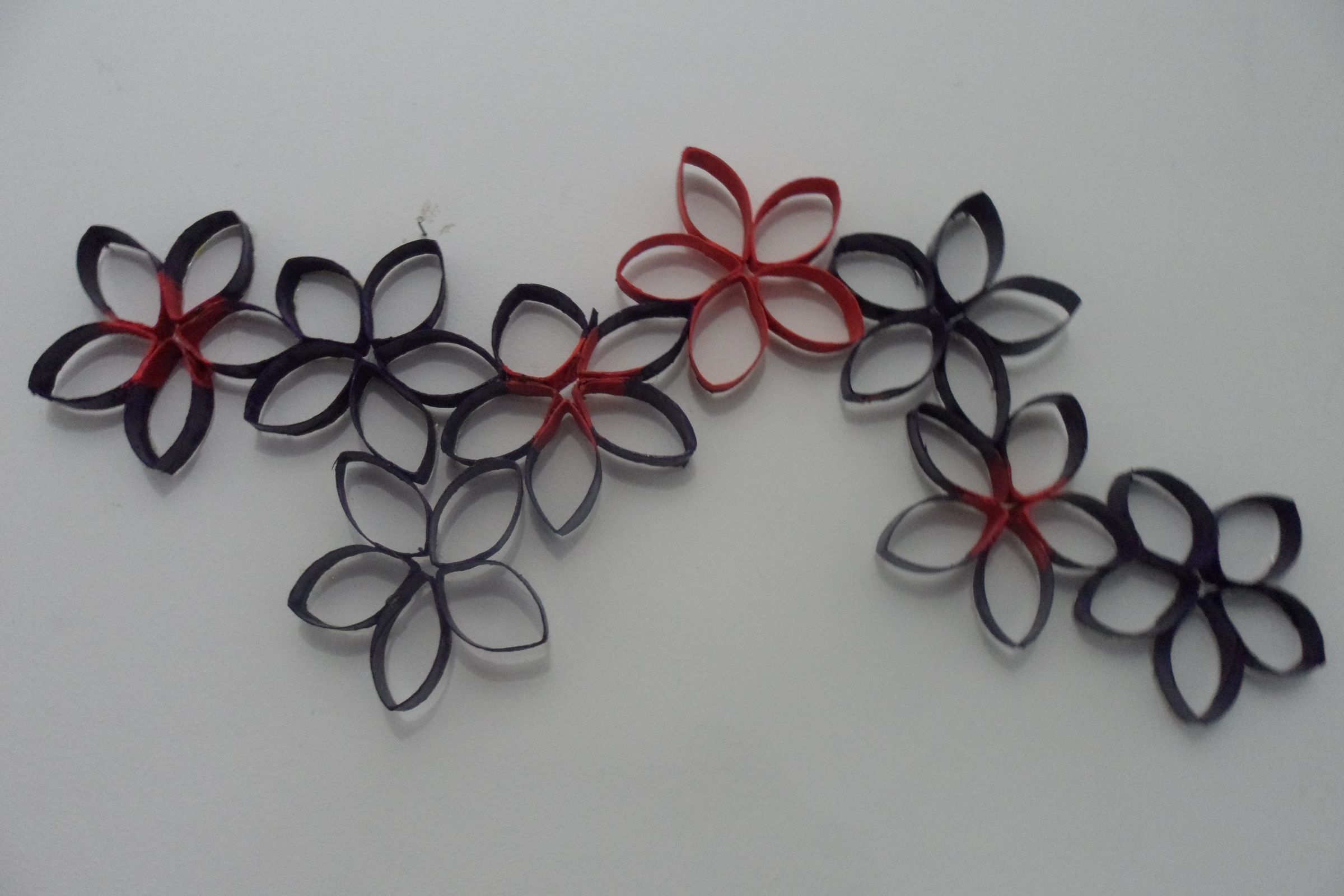 purple flowers from toilet paper rolls