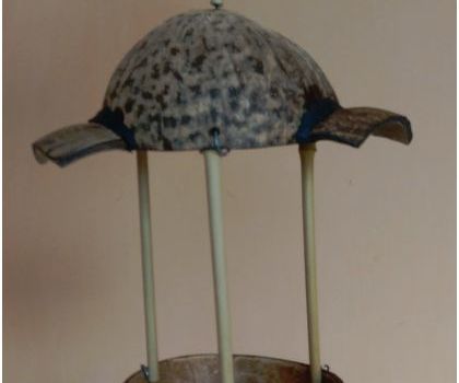 Bird-feeder from trashed coconut-shell