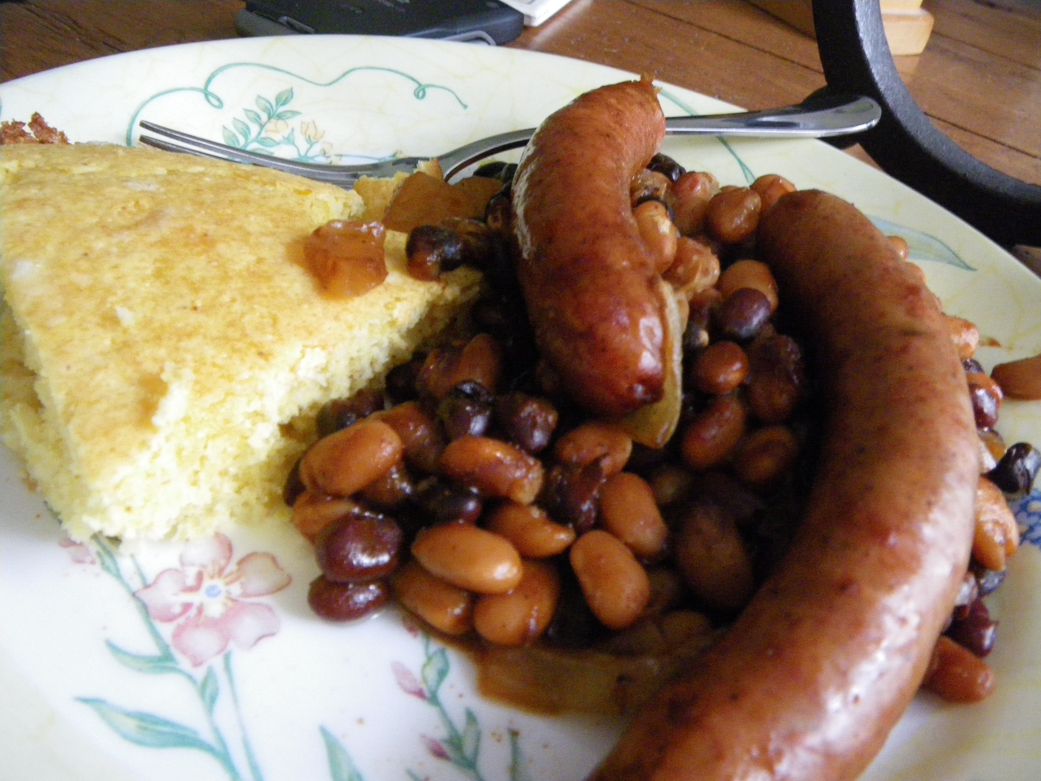 Slow baked BBQ beans and Southern Style Smoked Sausage